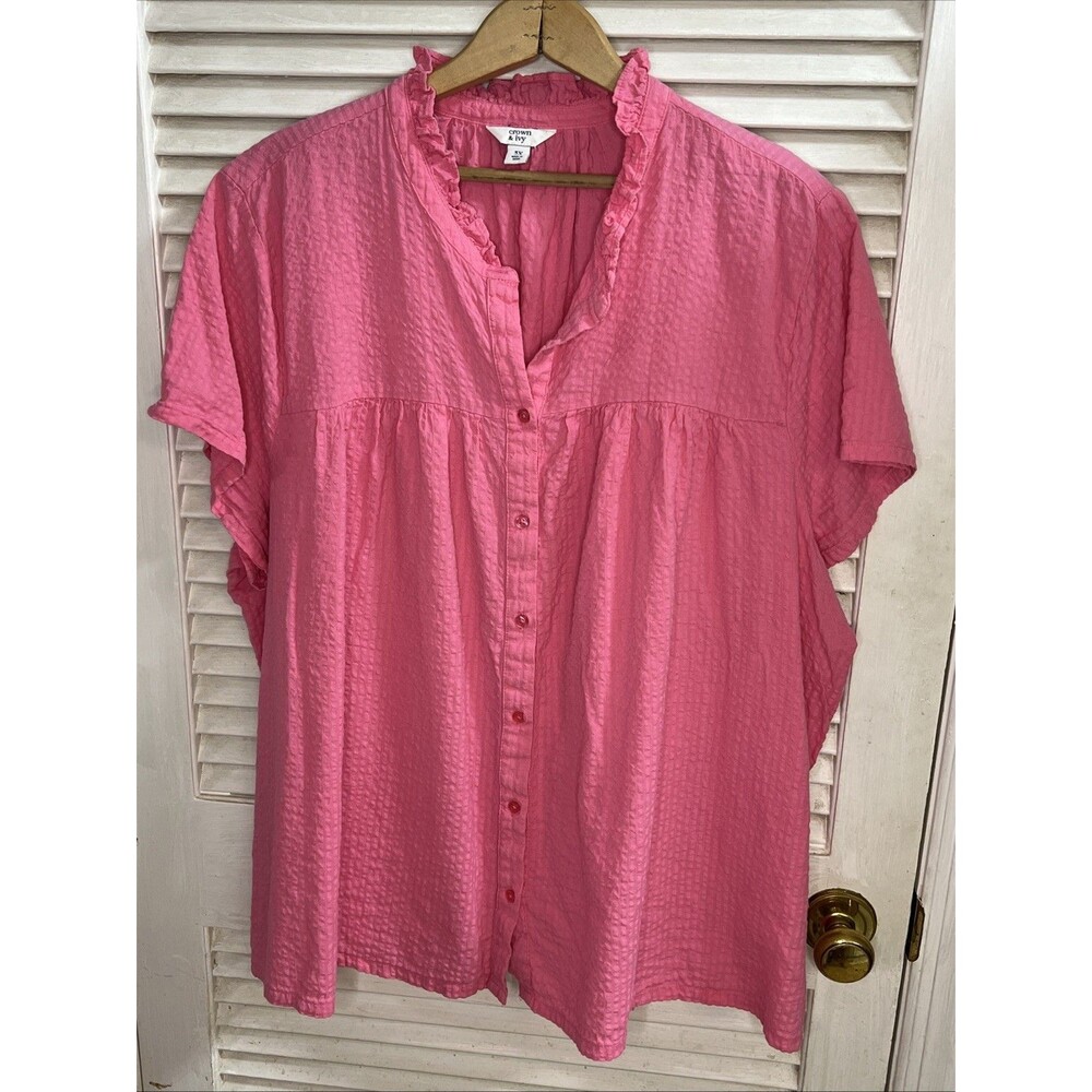 Crown And Ivy Women's Flutter Sleeve Button Up Top 3X Plus